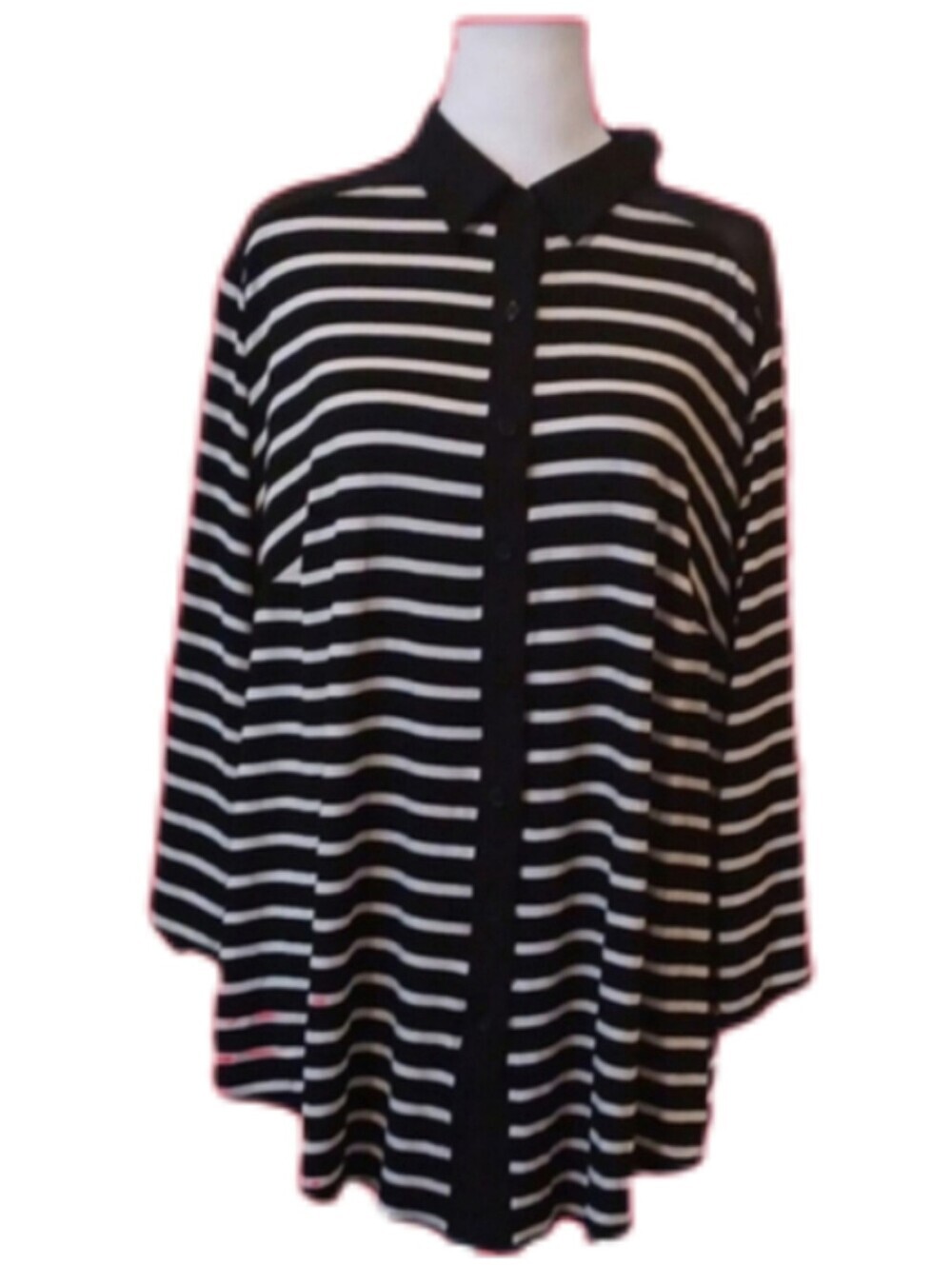 ** AGB Black and White Striped Button Down Shirt Women's Size 2X